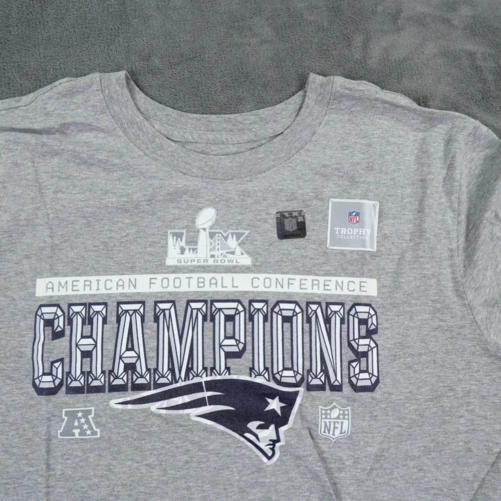 Nike Patriots Long Sleeve Shirt Mens XL Gray AFC Champions Super Bowl 50 Logo